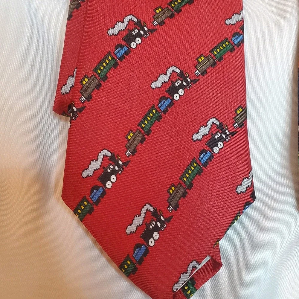 Tie Choo Choo Train‎ Engine Lot Of 2 100% Silk by Horchow And Trifles